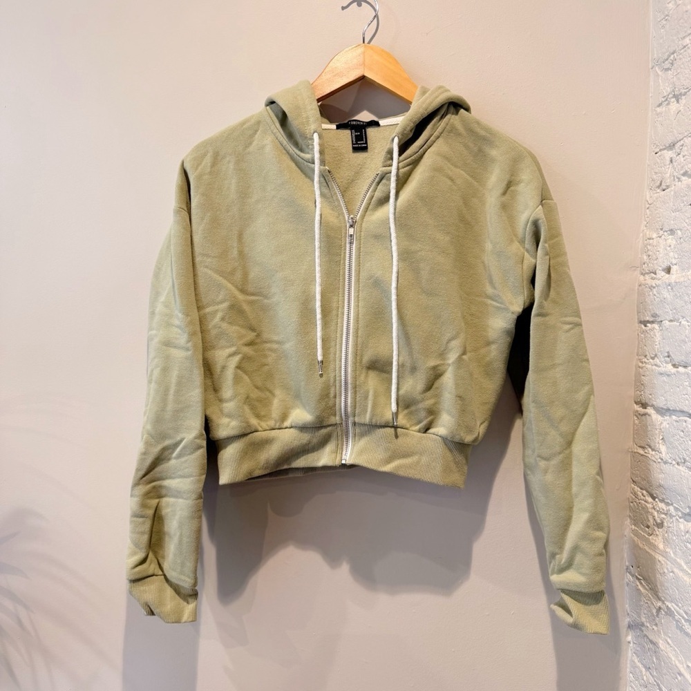 Forever 21 Light Green Full Zip Hooded Sweatshirt